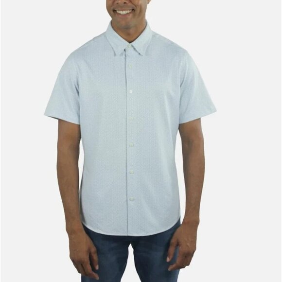 NWOT Jachs New York Men's L Short Sleeve Button-Up Shirt Blue Geometric - Picture 1 of 12